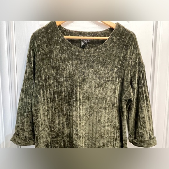 26-Papillon Sweater Dress Midi Velvet Like Material Pockets 3/4 Sleeve Green Lg - Picture 3 of 9